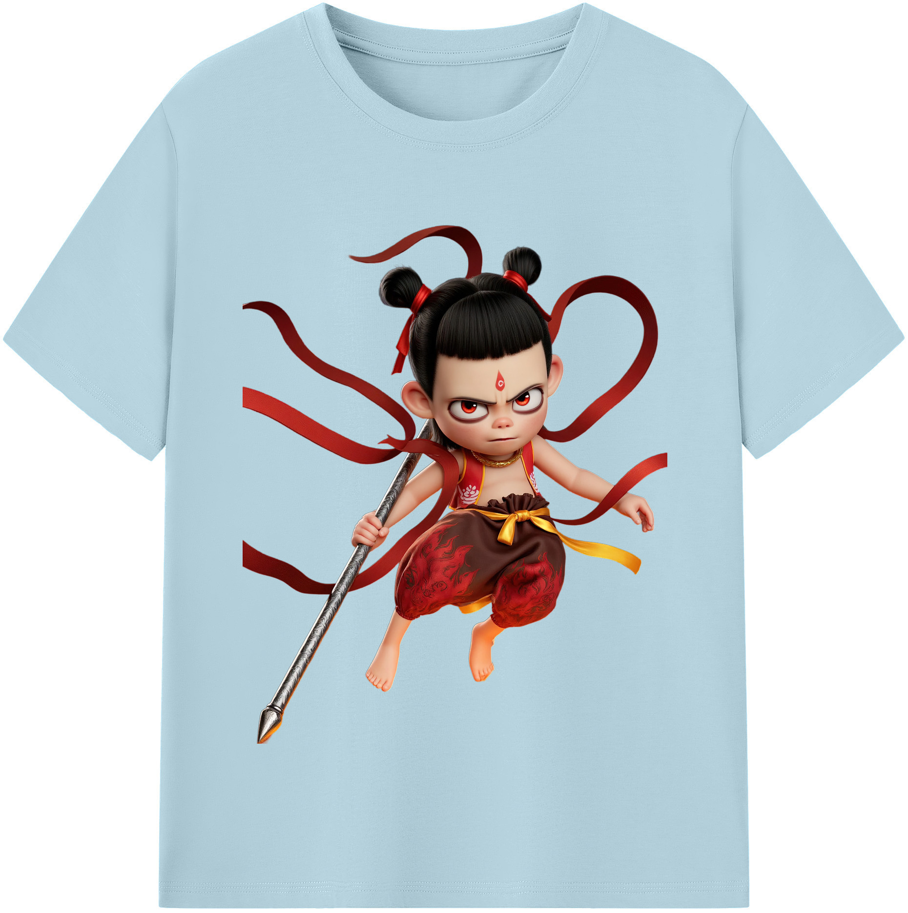 （画像用） Ne Zha 2 ナタ 魔童の大暴れ 綿100％半袖Tシャツ（フロントプリント）